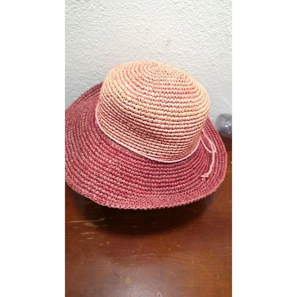 San Diego Hat Co Pink & Burgundy Women's Beach Victory Raffia Straw Hat Size O/S
